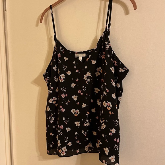 Black floral cami/tank top. XL. EUC - Picture 1 of 3